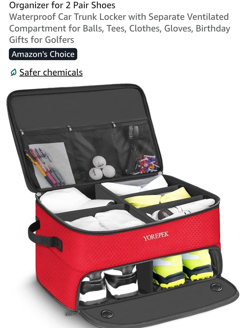 NEW YOREPEK 2-Layer Golf Trunk Organizer Red